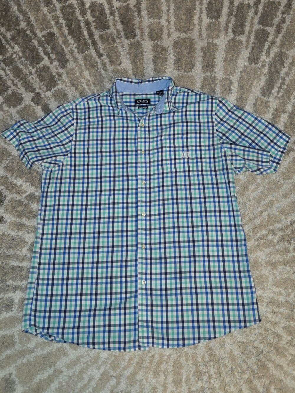 Chaps Button Down Blue/Green Check Print Size XL